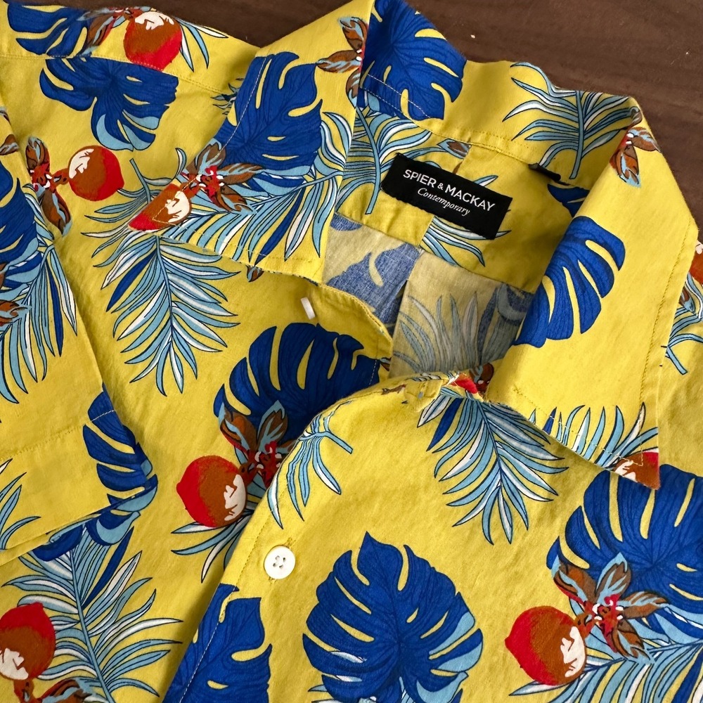 Spier & Mackay Camp Loop Shirt Yellow Premium Cotton Hawaiian Tropical Mens 15.5